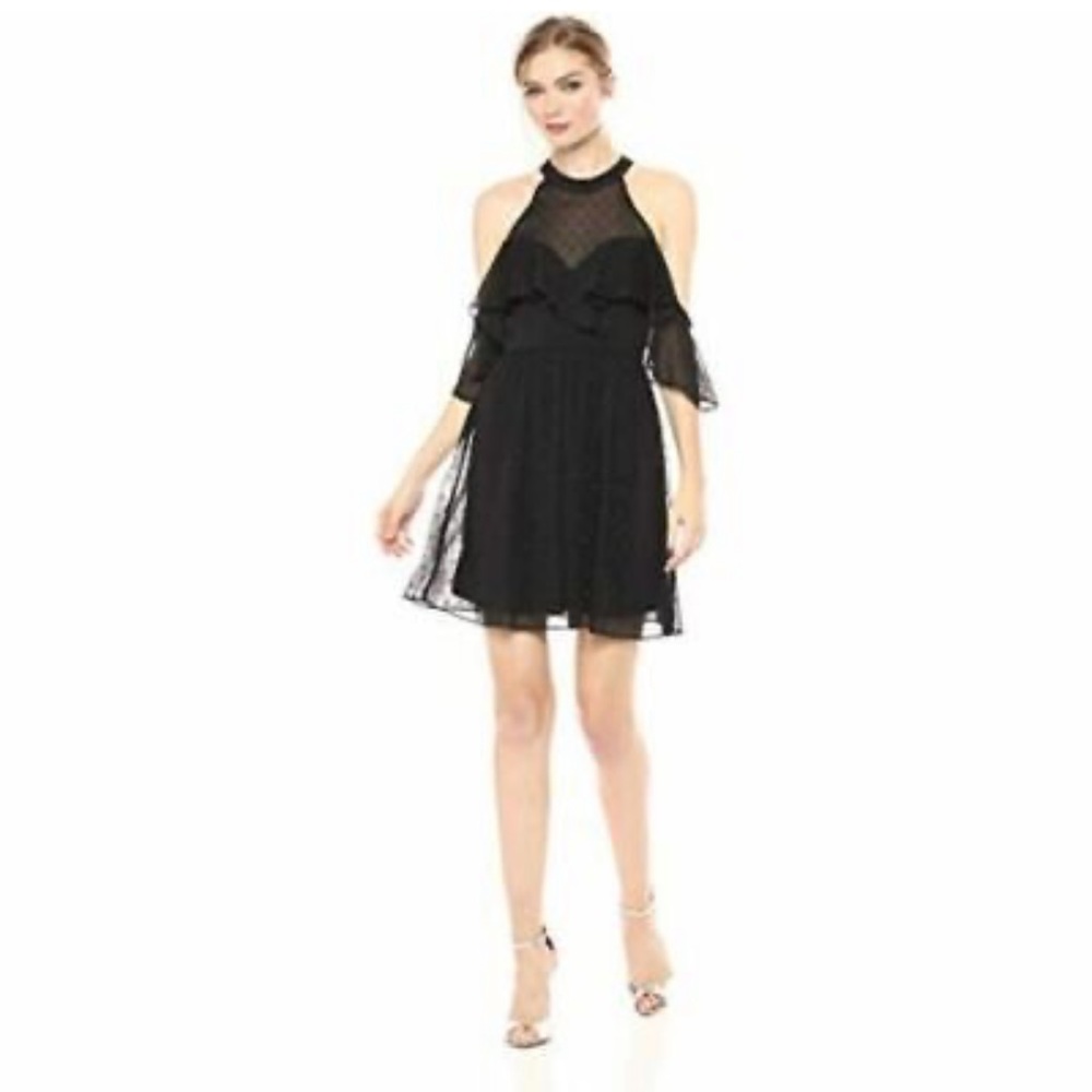 NWT BCBGeneration Women's Halter Cold Shoulder Ruffle Sz 10 Black Holiday Dress - Picture 1 of 7